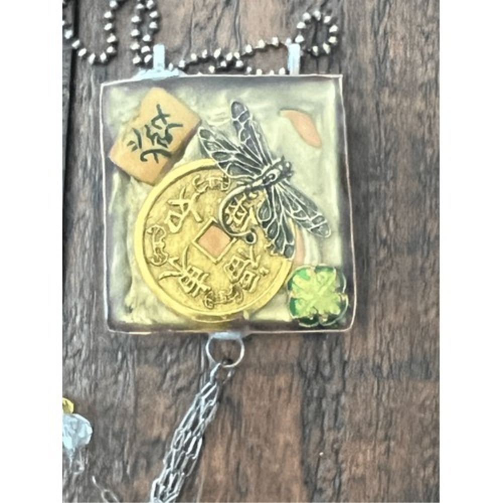 Statement Necklace Hand Made Copper Box Dragonfly Crystals - Picture 6 of 6